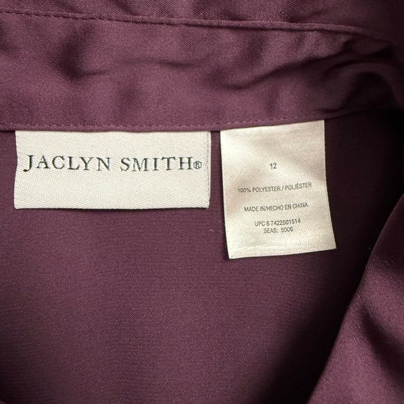 Jacklyn Smith Size 12 Purple Satin Button Down Blouse Long Sleeve Classic Top - Picture 4 of 6